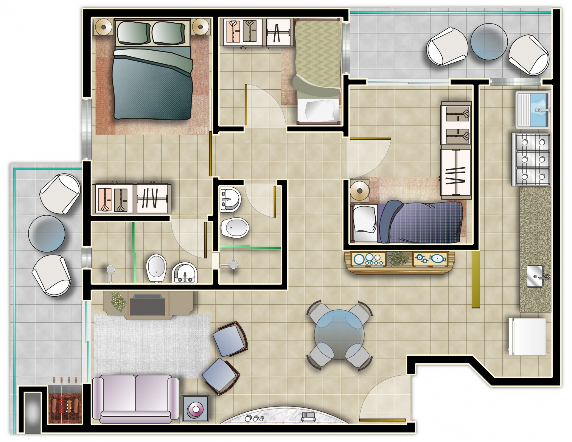 Apartamento com 3 dormitórios - Frente