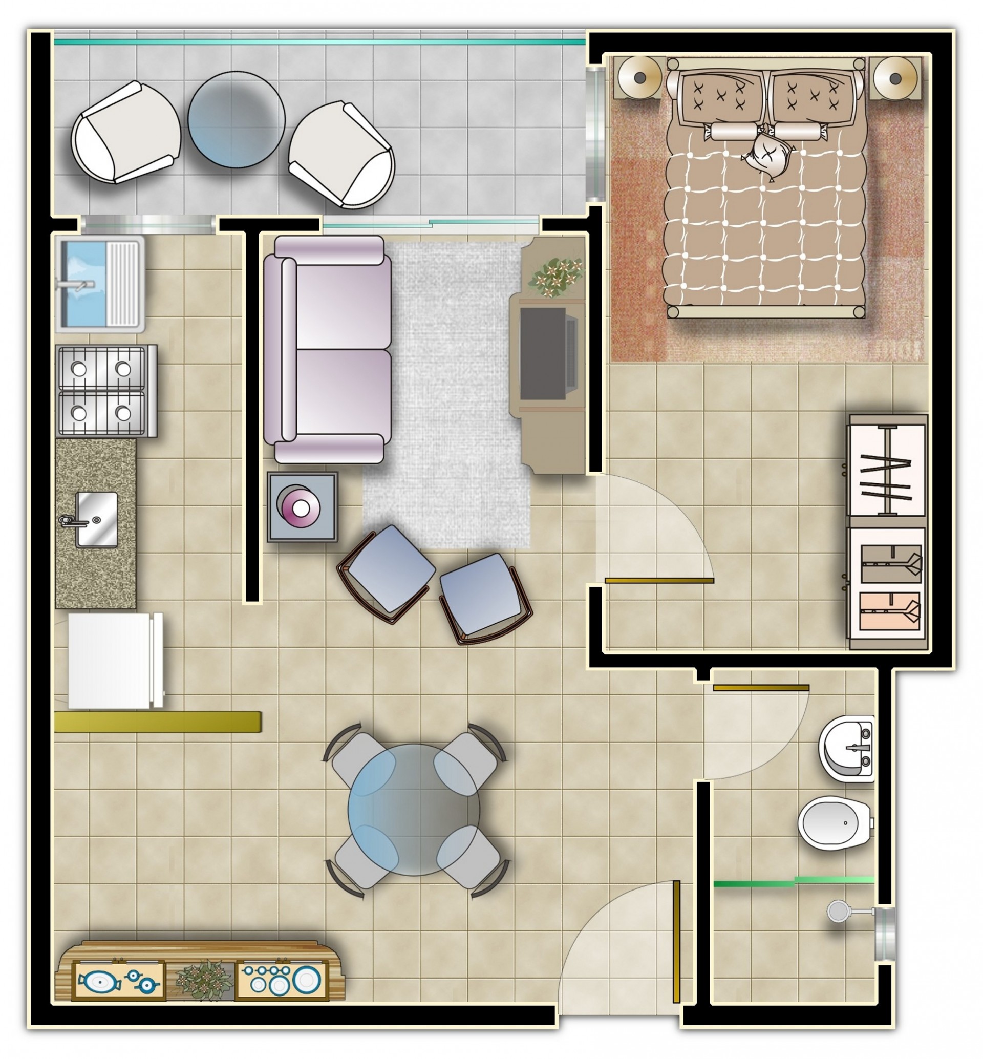 Apartamento com 1 dormitórios - Lateral