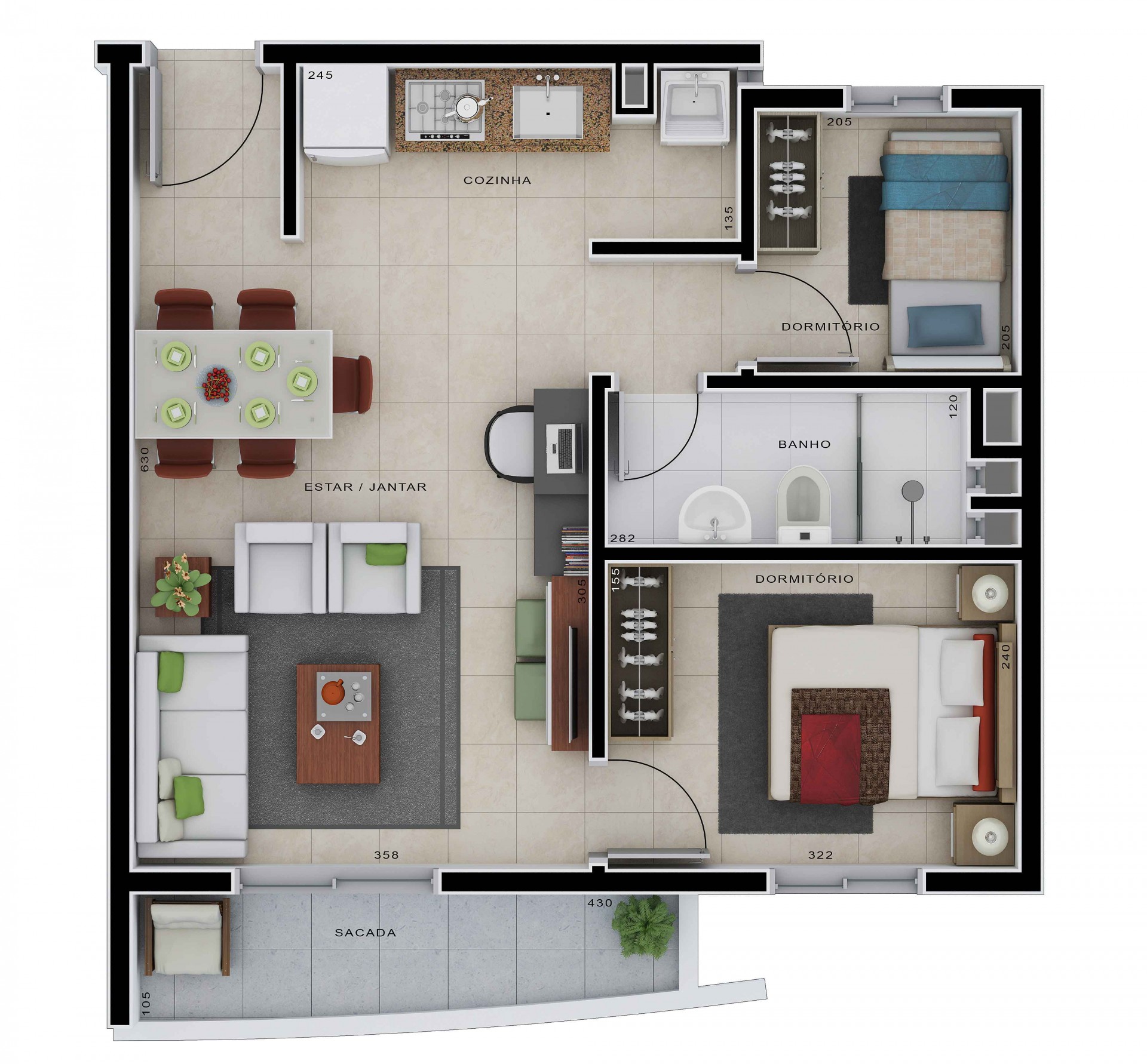 Apartamento base com 2 dormitórios - Frente