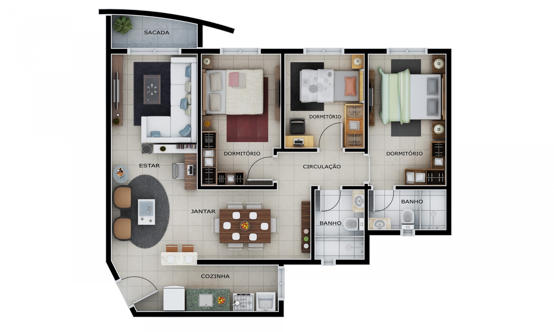Apartamento com 3 dormitórios - Frente
