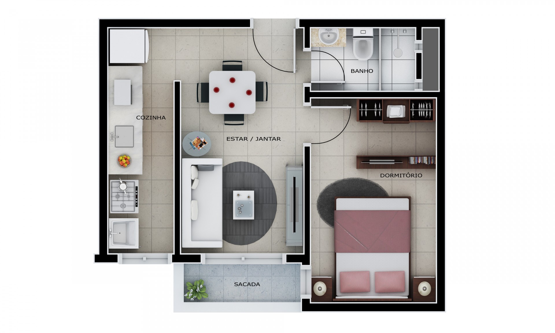 Apartamento com 1 dormitório - Lateral